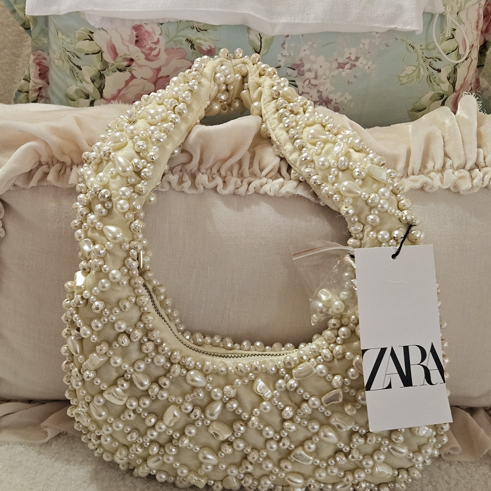 Zara Cream Pearl-Embellished Women's Bag